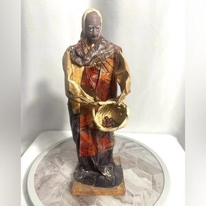 Vintage Paper Mache Mexican Folk Art Handcrafted Figurine with Basket Multicolor